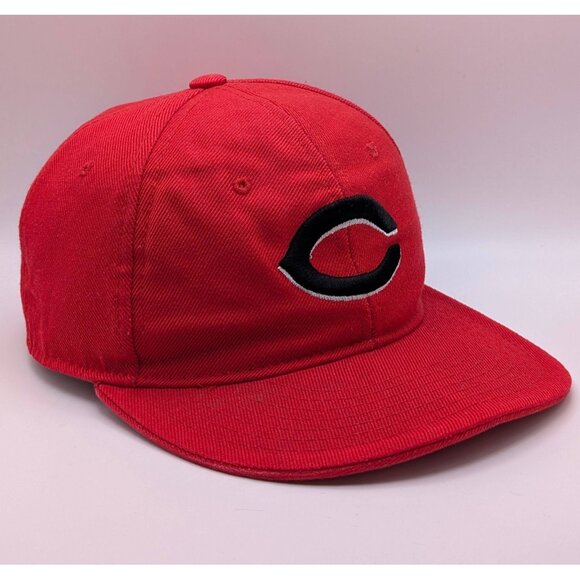 VTG CINCINNATI REDS Vintage 80s Hat Land Red Black C Logo Fitted Mens Size 7 - Picture 1 of 5